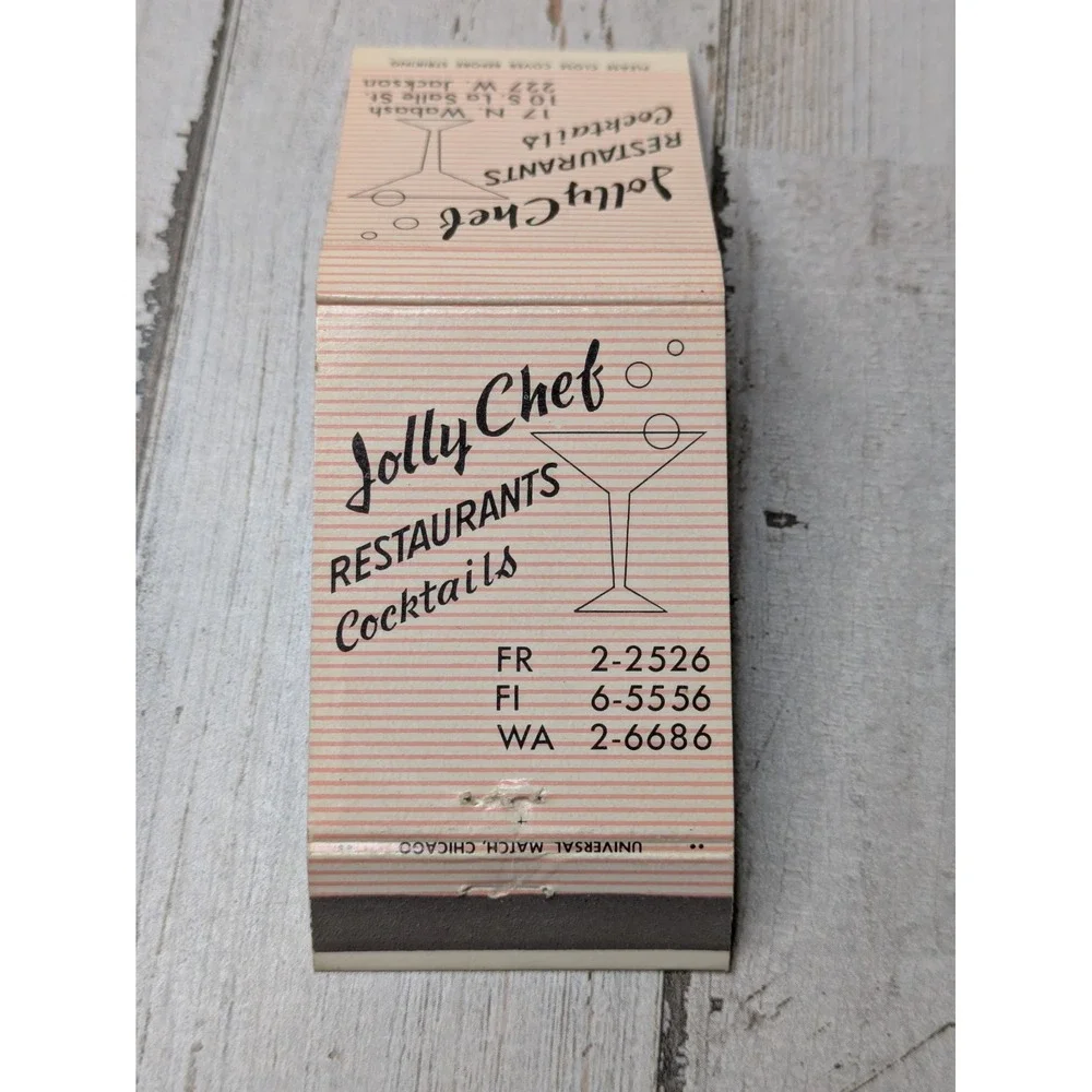 Vintage Matchbook Cover Jolly Chef Restaurants Cocktails‎ Chicago